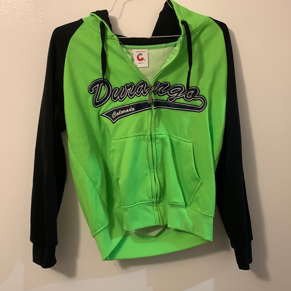 Durango Colorado hoodie Hayward small neon green